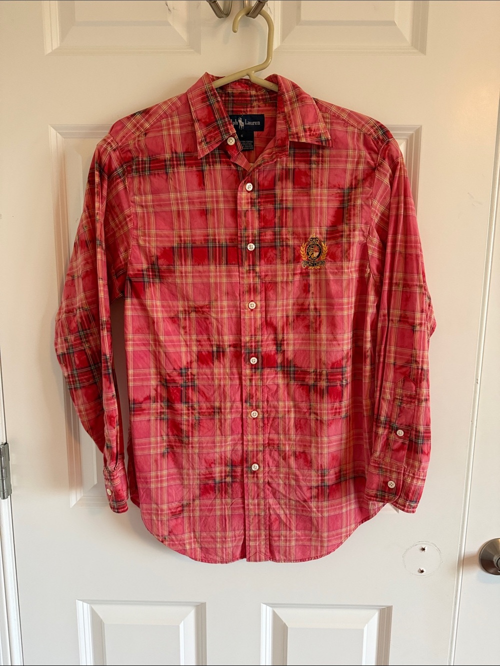One-of-a-Kind Custom Bleach-Dyed Polo Ralph Lauren Button-Down Size 6 with crest